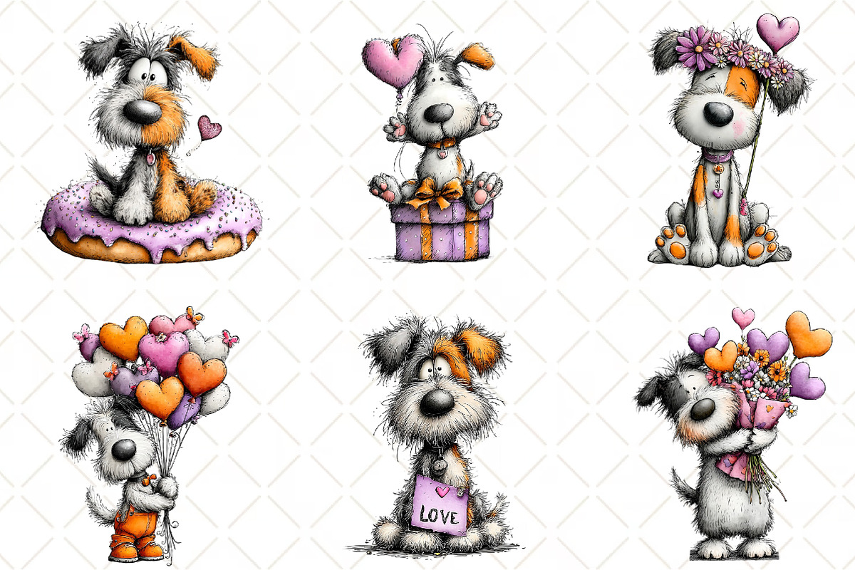 Whimsical Valentine Dog Clipart, an Animal Illustration by Black Bird Studio (Photo 4 of 6)
