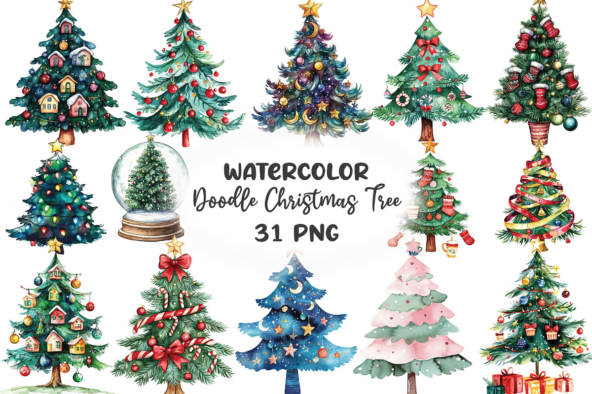Cute Doodle Christmas Tree Sublimati, an Illustration by CraftArtStudio (Photo 1 of 6)