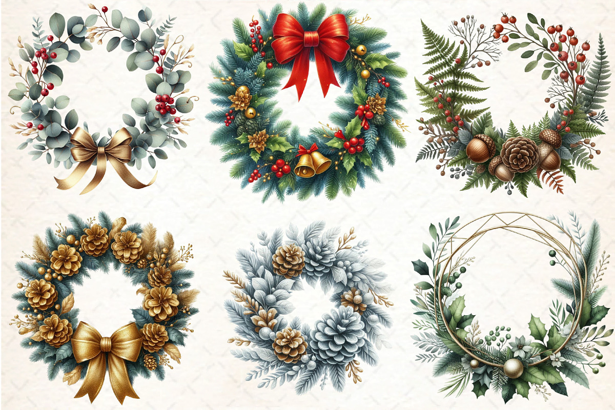 Watercolor Christmas Wreath Clipart, an Illustration by DreamCafeArt (Photo 2 of 5)