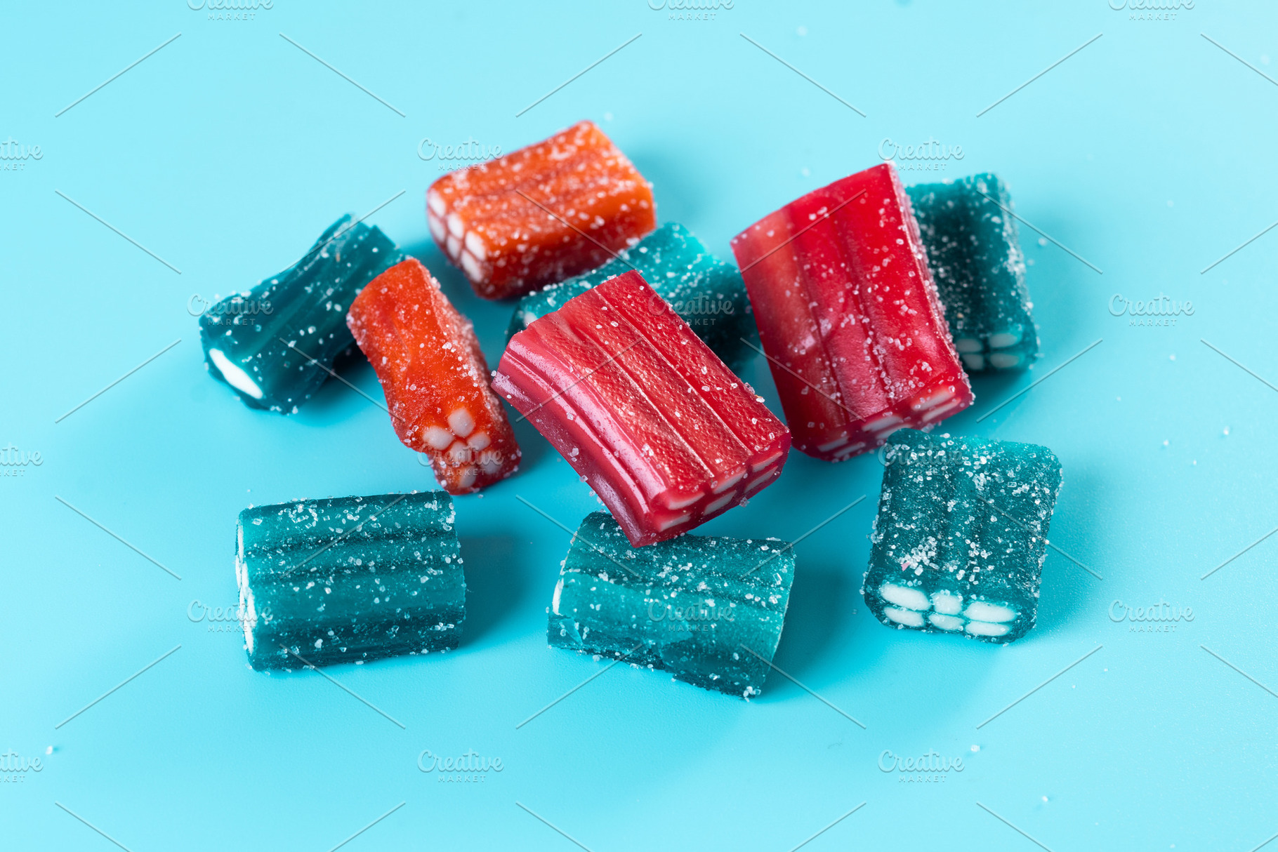 Colorful chewy candy pieces with sugar coating, a Food & Drink Photo by etorres69