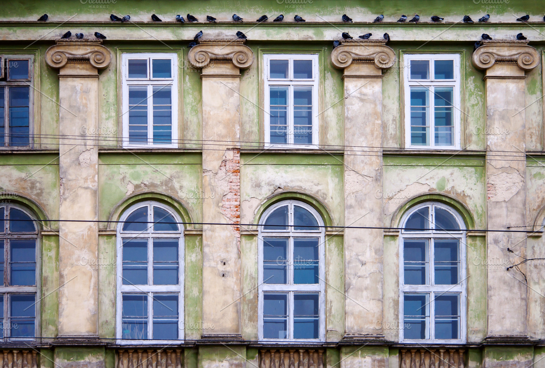 dirty wall with windows, an Architecture Photo by UltraShop