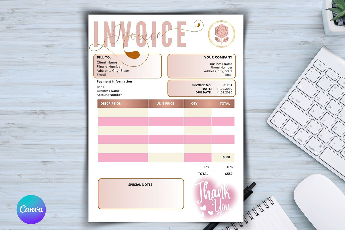 Editable Invoice Template Canva, a Templates & Theme by iloveTemplate (Photo 1 of 4)