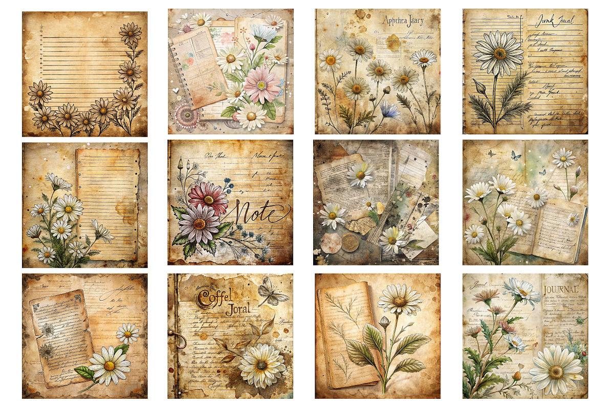 Ephemera White Daisy Junk Journal Pa, a Background Photo by Wow Magic (Photo 2 of 2)