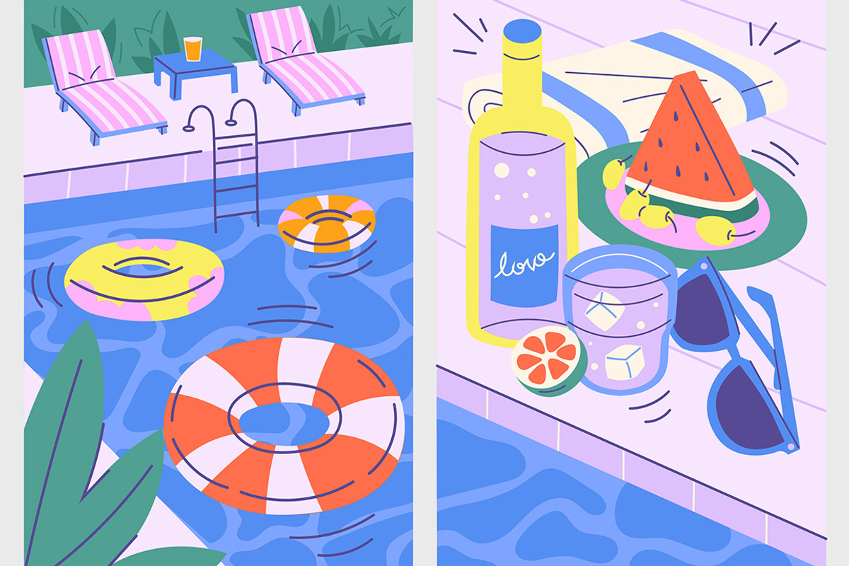 Summer Time Pool Illustration Sets, a Seasonal Illustration by Gumico Studio. (Photo 2 of 3)