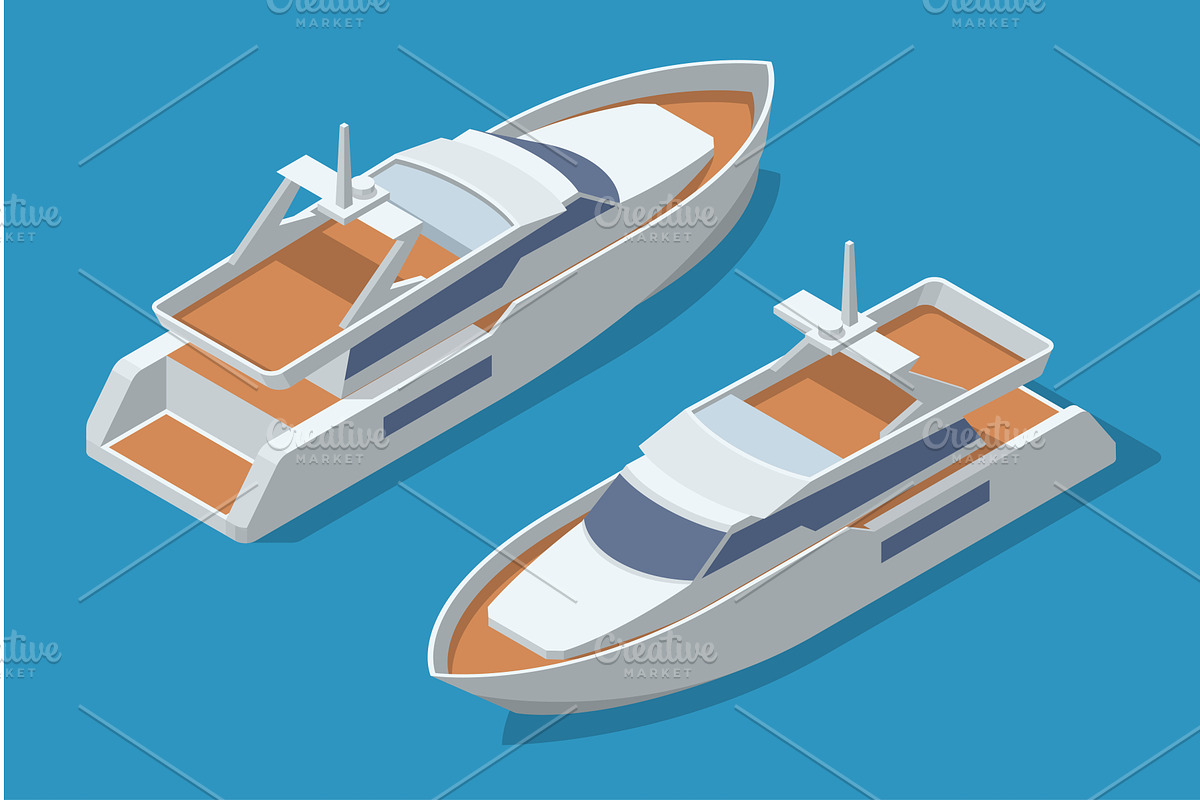 Two sleek, modern Isometric yachts, a Transportation Illustration by ...