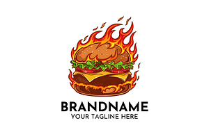 Fire Burger Logo Design Fast Food, a Branding & Logo Template by Megafox Studio