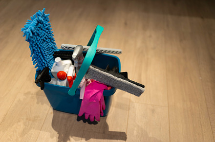 Bucket of cleaning products, a Photo by borodai94