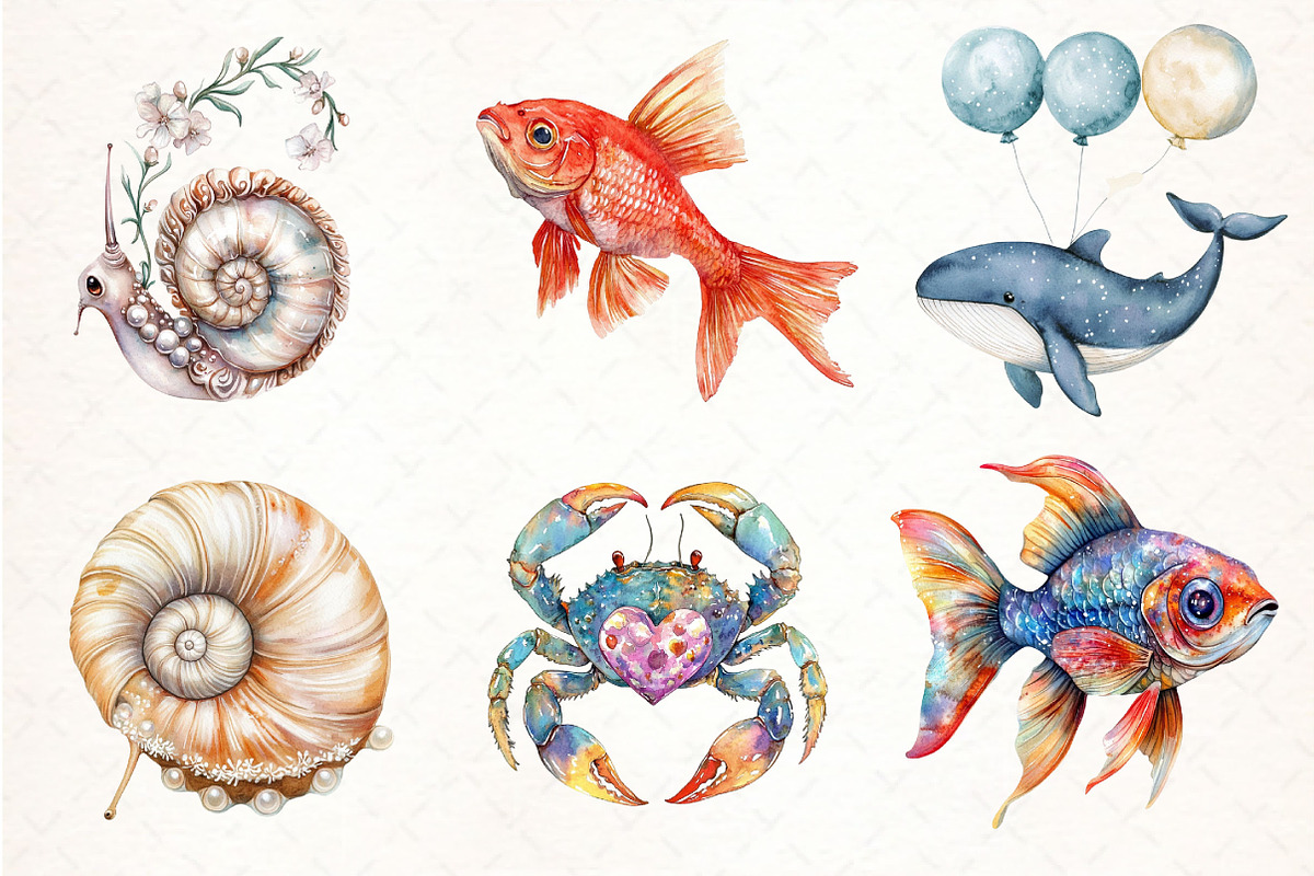 Fantasy Cute Sea Creature Animals, an Illustration by Pixels.Craft (Photo 2 of 7)