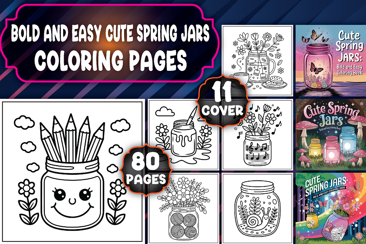 Cute Spring Jars Coloring Pages, an Illustration by LightExpress (Photo 1 of 5)