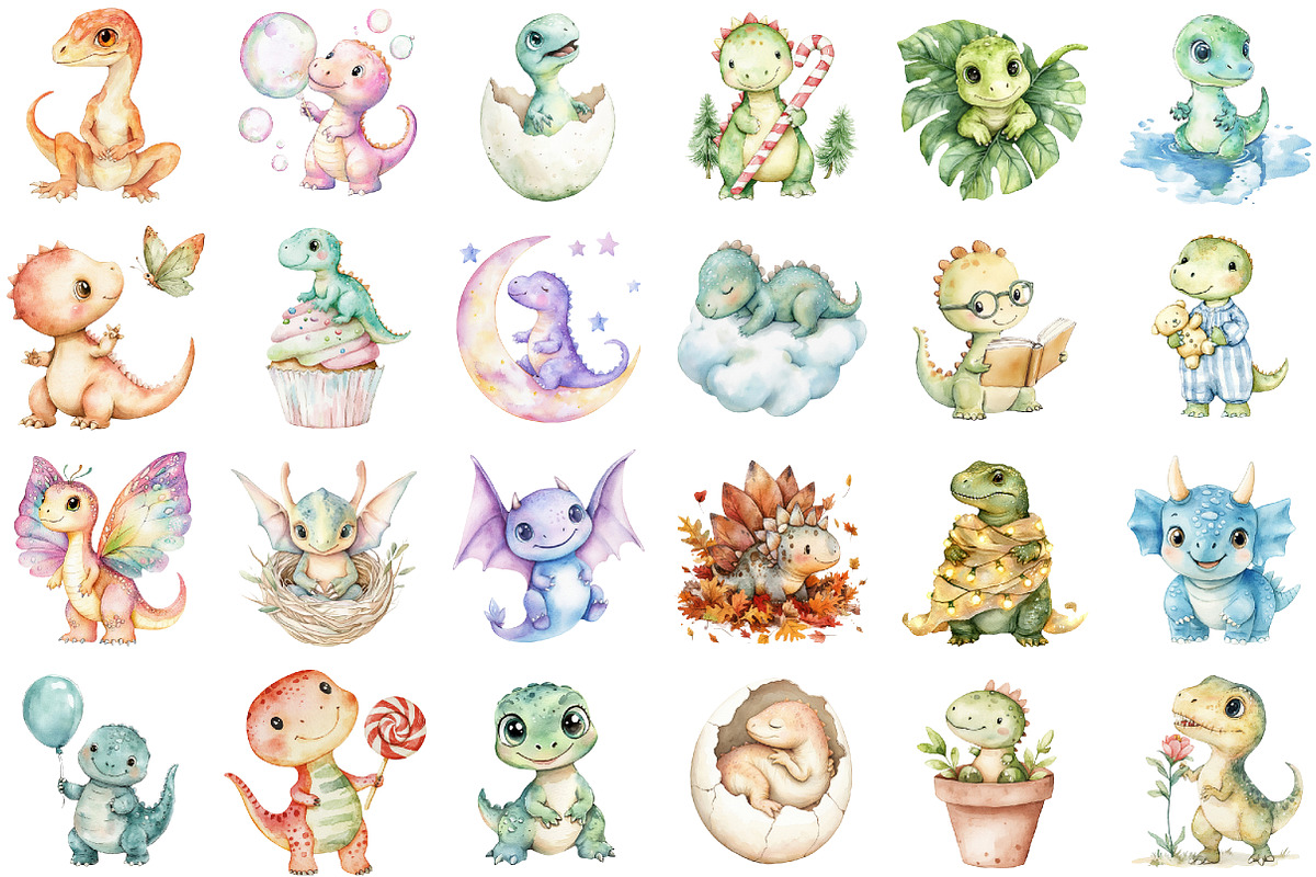 Cute Dinosaurs Clipart Baby Dinosaur, an Illustration by Sublimation Artist (Photo 2 of 6)
