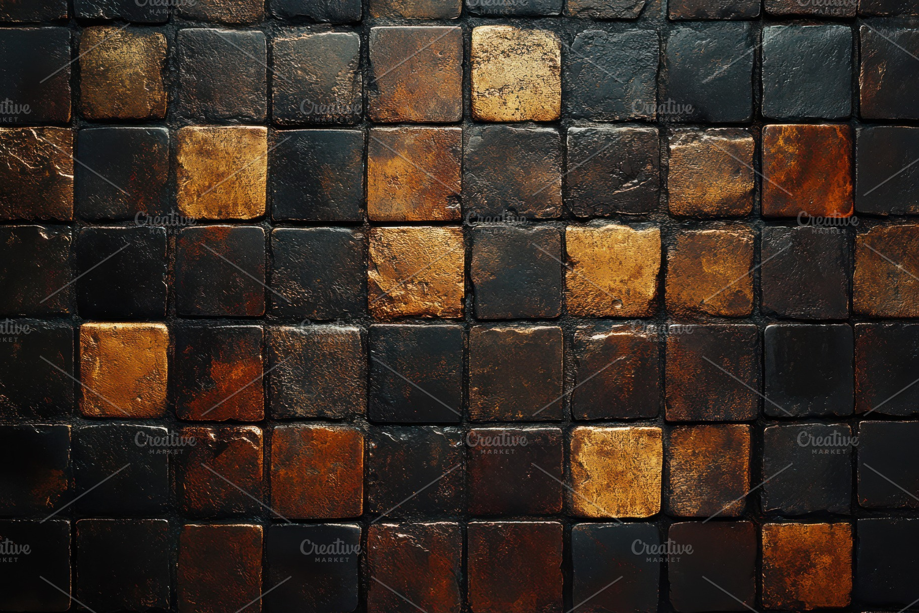 Dark and Gold Square Tile Pattern El, an Abstract Photo by Pixeness Studio