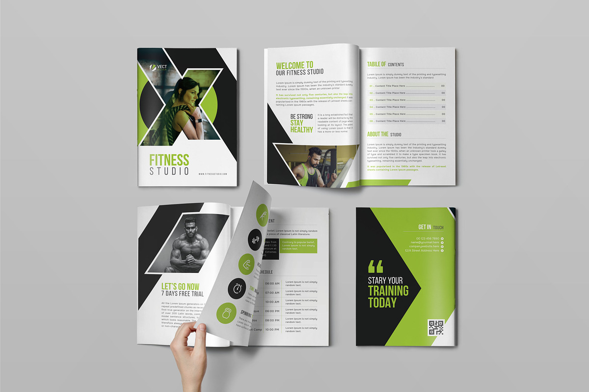 Gym Fitness Studio Bifold Brochure, a Brochure Template by VectStock (Photo 1 of 7)