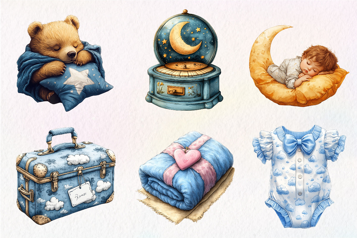Blue Baby Boy Nursery Clipart, an Illustration by CreationArt (Photo 9 of 9)