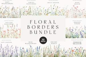 Waterolor Floral Borders Bundle, a Decorative Illustration by Lana Elanor