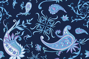 Blue Paisley Seamless Pattern Set