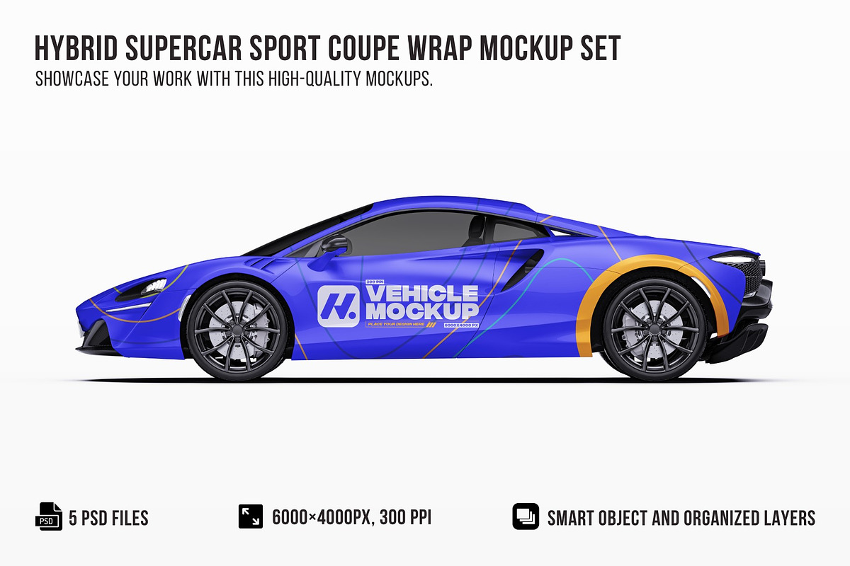Hybrid Supercar Sport Coupe Set, an Advertising Mockup by Halal Graphic Studio (Photo 1 of 12)