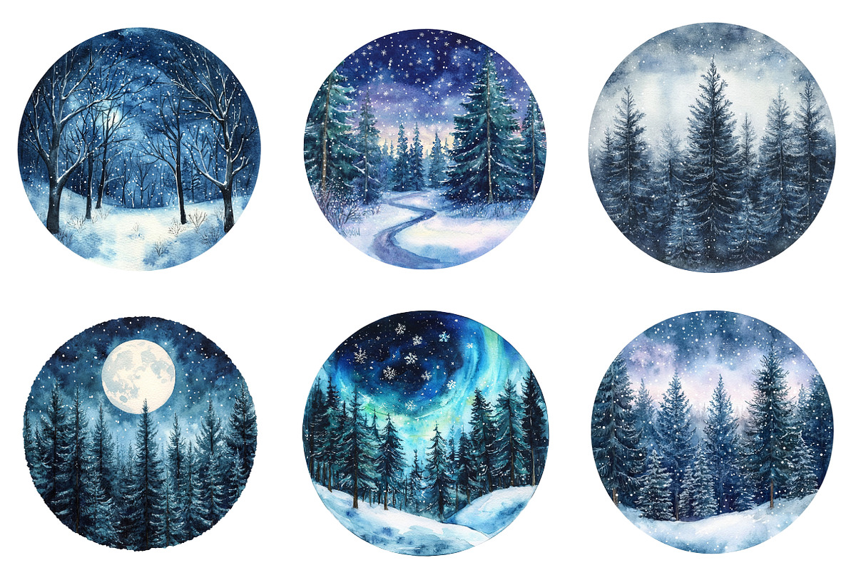 Watercolor Winter Forest clipart, an Illustration by SinaCreation (Photo 3 of 5)