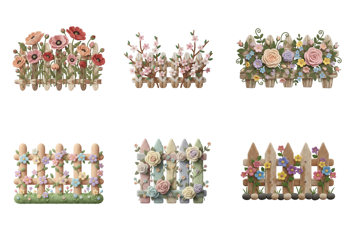 Watercolor Fence Flowers Clipart, an Illustration by GatewayDesign (Photo 2 of 3)