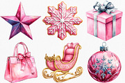 Watercolor Pink Christmas Clipart, an Illustration by Canvas Craft (Thumbnail 3 of 7)