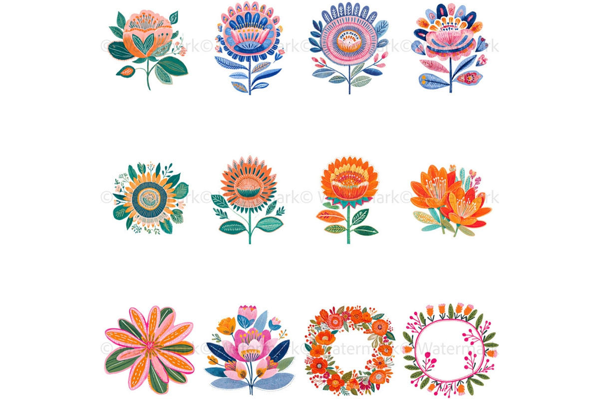 Abstract Boho Flowers Clipart Bundle, a Decorative Illustration by Nicole Branger Art (Photo 7 of 20)