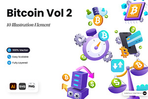 Bitcoin Vol 2 3D Illustration Set, an Object Graphic by SLAB! Design