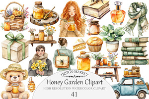 Watercolor Honey Garden Clipart, an Illustration by Design Market