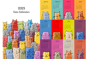 Calendar template, funny cats family