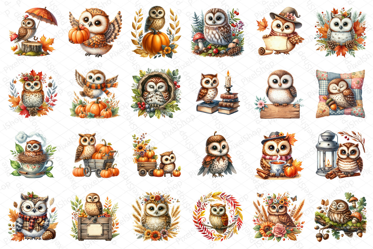 Watercolor Autumn Owl Clipart, an Illustration by DreamPrint404 (Photo 5 of 6)