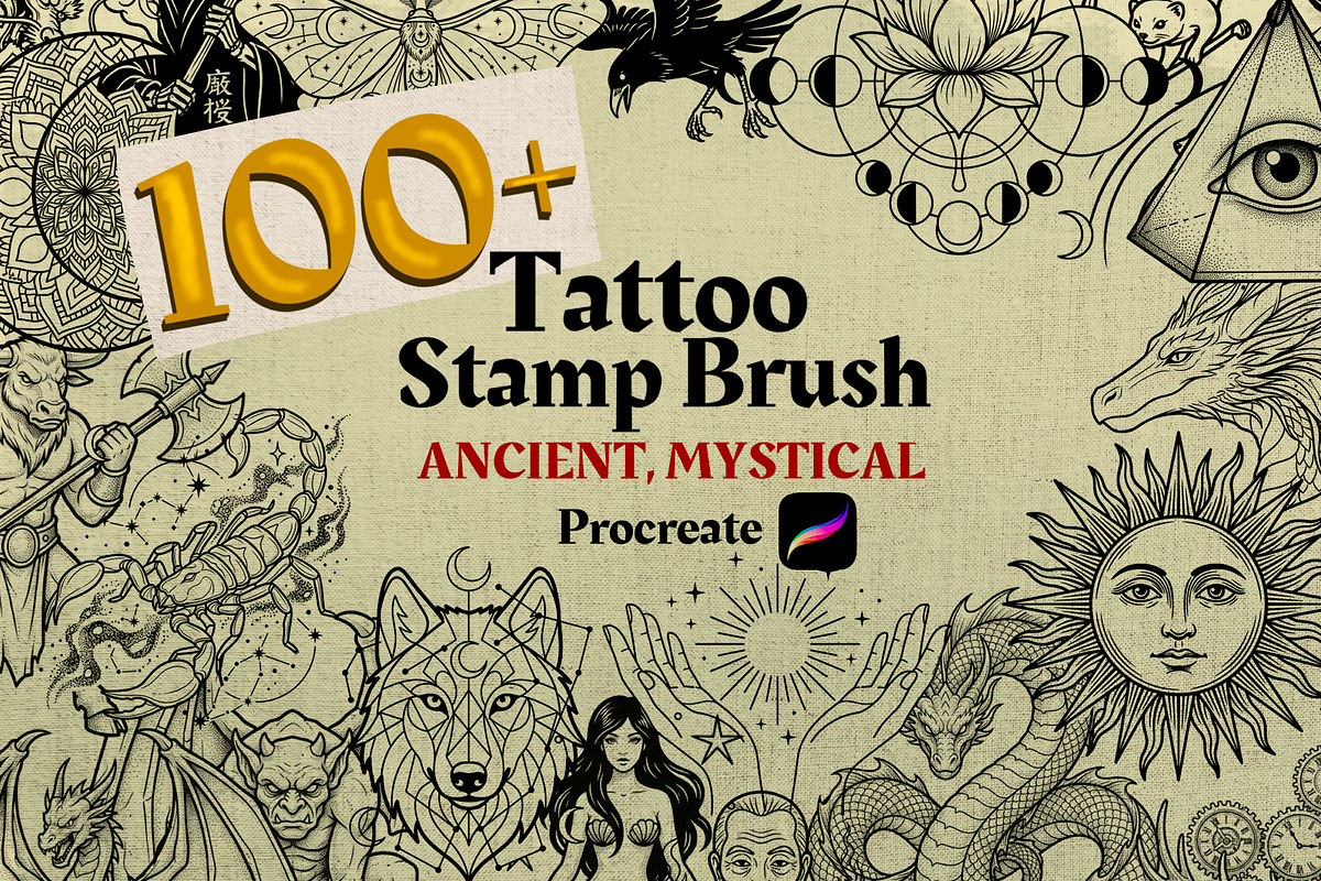 100+ Procreate Tattoo Stamp Brushes, a Brush Add-On by badrusblue (Photo 1 of 9)
