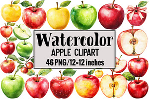 Watercolor Apple Clipart, an Illustration by Design Market