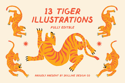 Tiger Illustrations Bundle, an Animal Illustration by Skilline Design Co.
