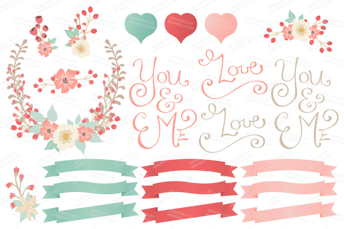 Mint & Coral Floral Heart & Banners, an Illustration by Amanda Ilkov (Photo 4 of 4)