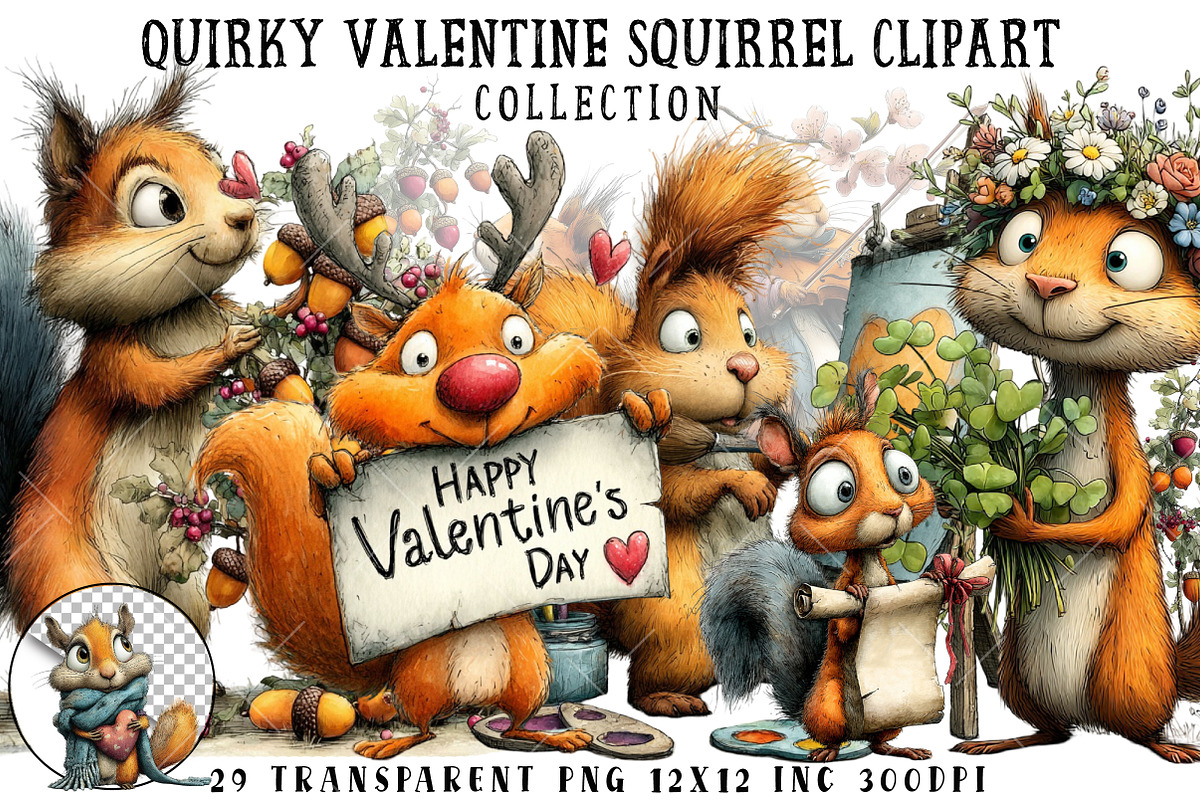 Quirky Valentine Squirrel Clipart, an Illustration by OK Design (Photo 1 of 6)