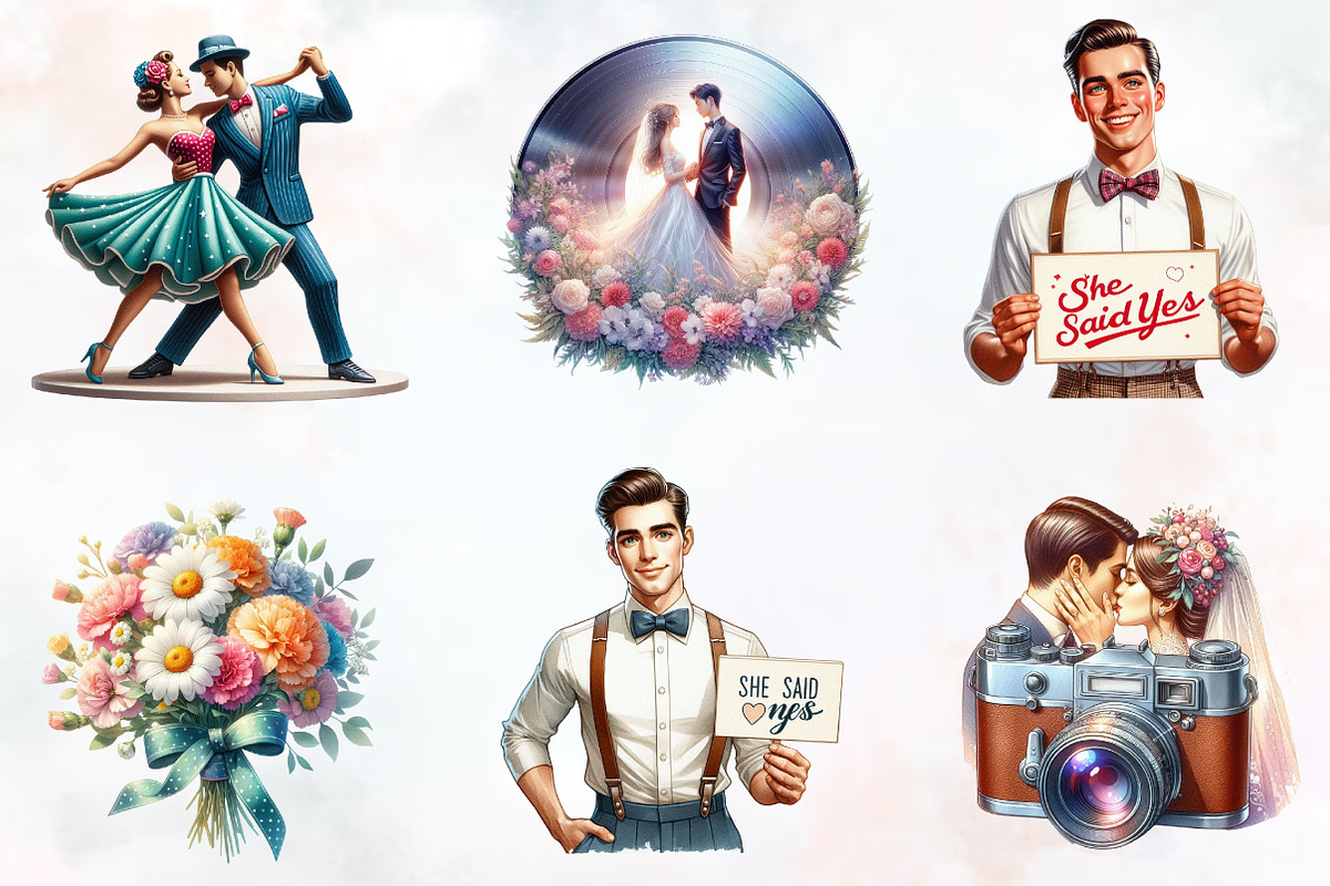 Retro Wedding Day Clipart, an Illustration by RobertsArt (Photo 2 of 7)