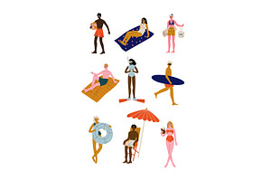 People Relaxing on Beach on Summer, a Sport Illustration by TopVectors