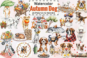 Watercolor Autumn Dog Clipart, an Illustration by SVGArt