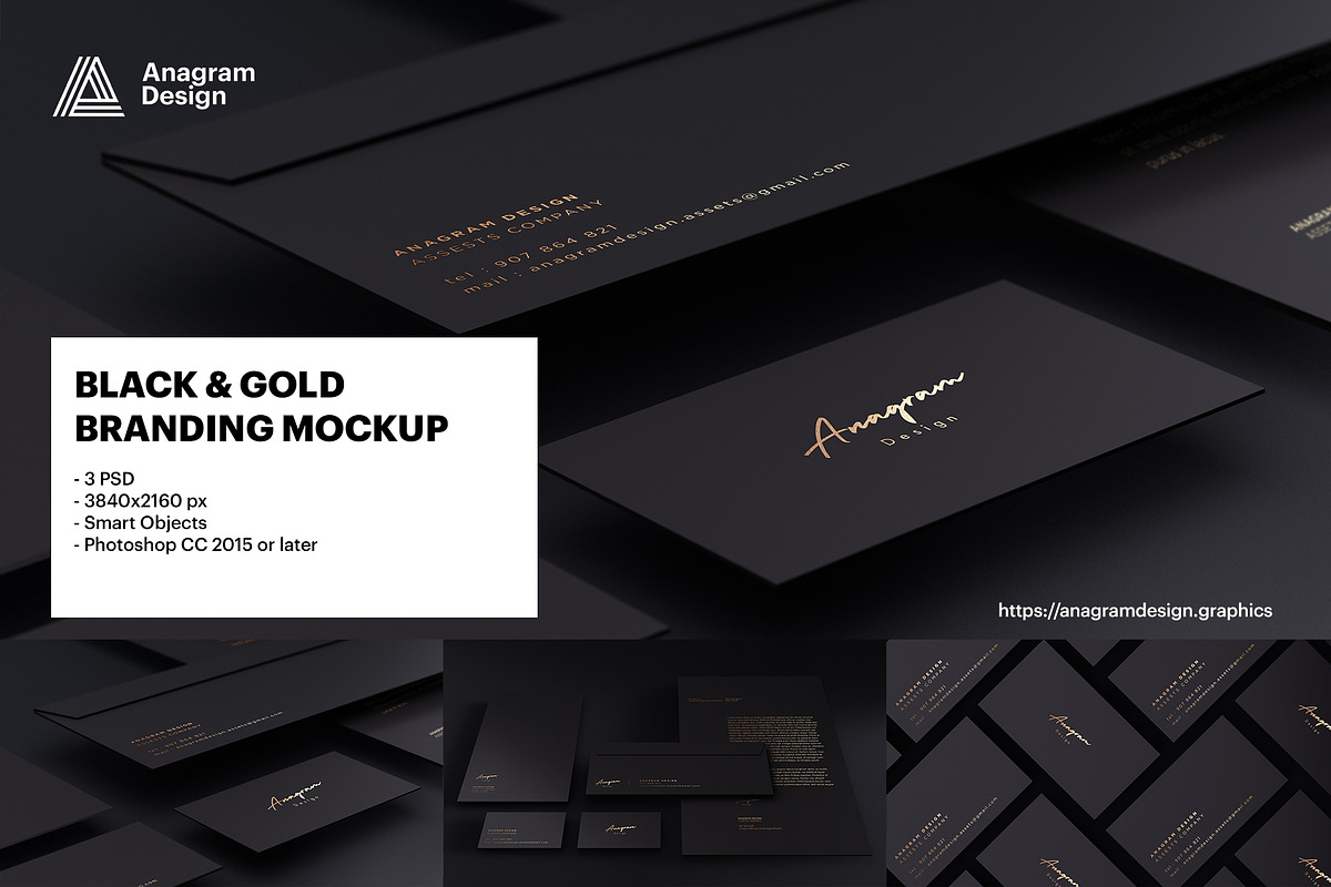 Black & Gold Branding Mockup, a Product Mockup by AnagramDesign (Photo 1 of 4)