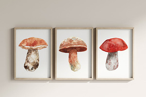 Watercolor Autumn Mushrooms