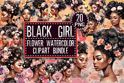Black Girl Flower Watercolor Clipart, an Object Graphic by Pixxel_Studio (Thumbnail 1 of 3)