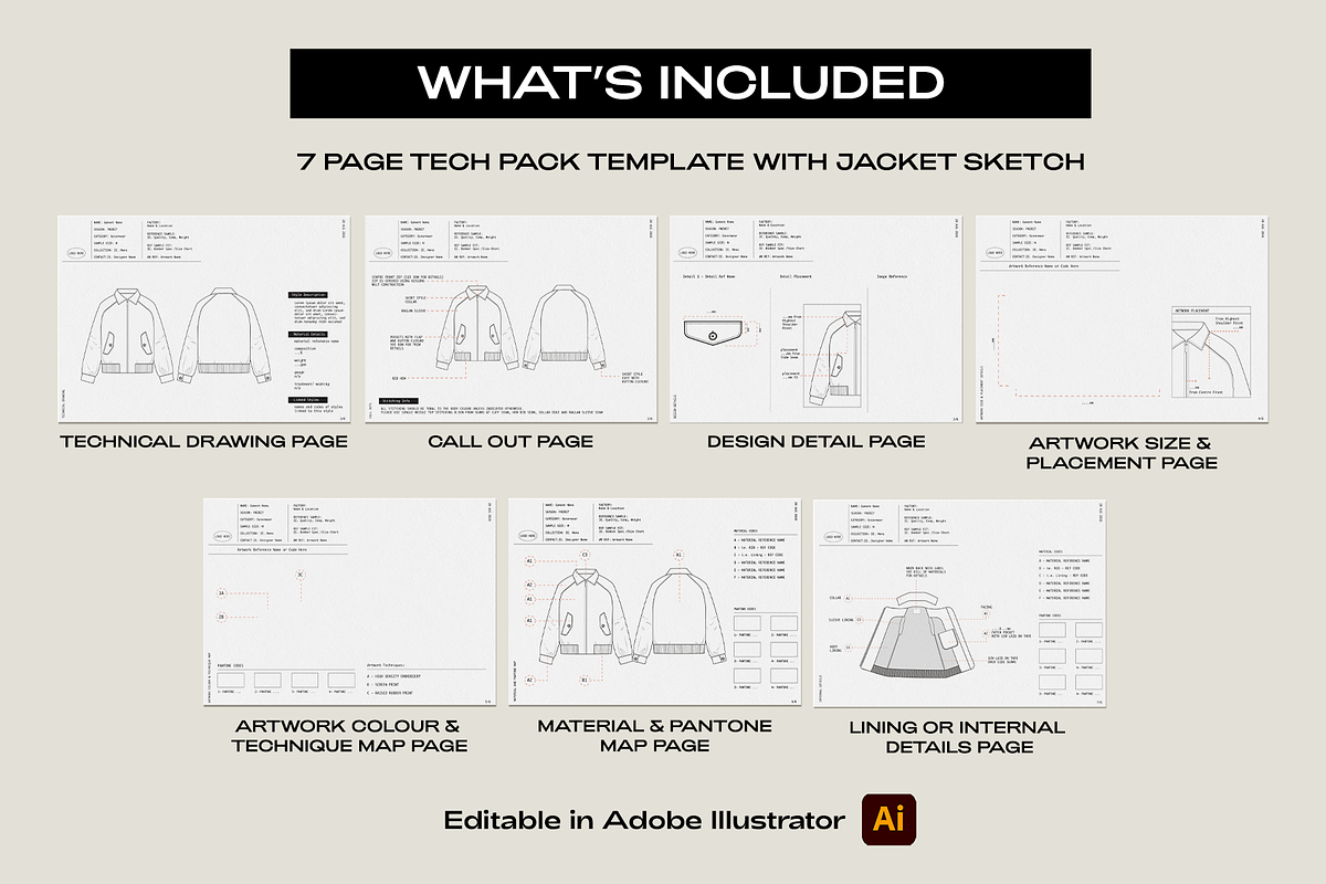 Raglan Jacket Tech Pack Template, a Design Template by The Fashion Work Store (Photo 3 of 3)