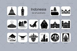 Indonesia Landmark Icons 16x