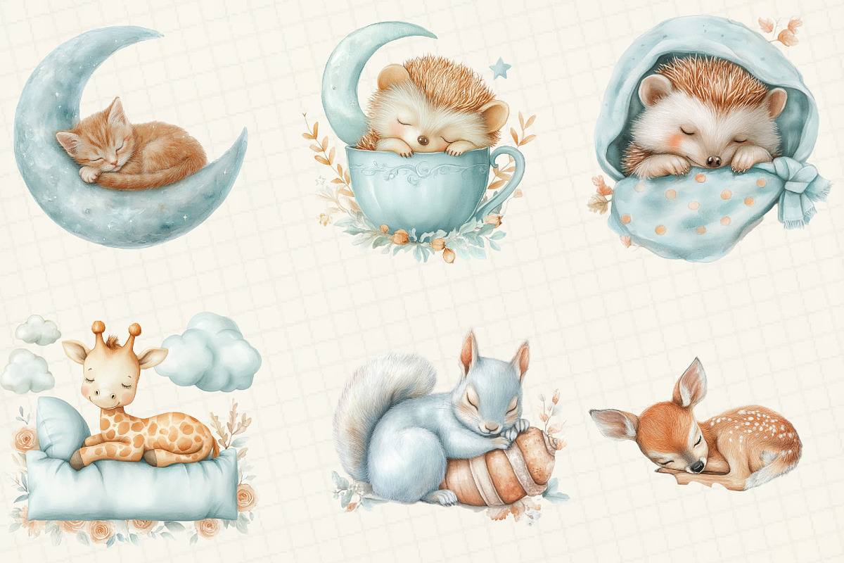 Watercolor Sleepy Animals Clipart, an Illustration by DreamCafeArt (Photo 3 of 6)