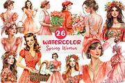 Coral Spring Vintage Woman Clipart, an Illustration by CreationArt (Thumbnail 1 of 5)