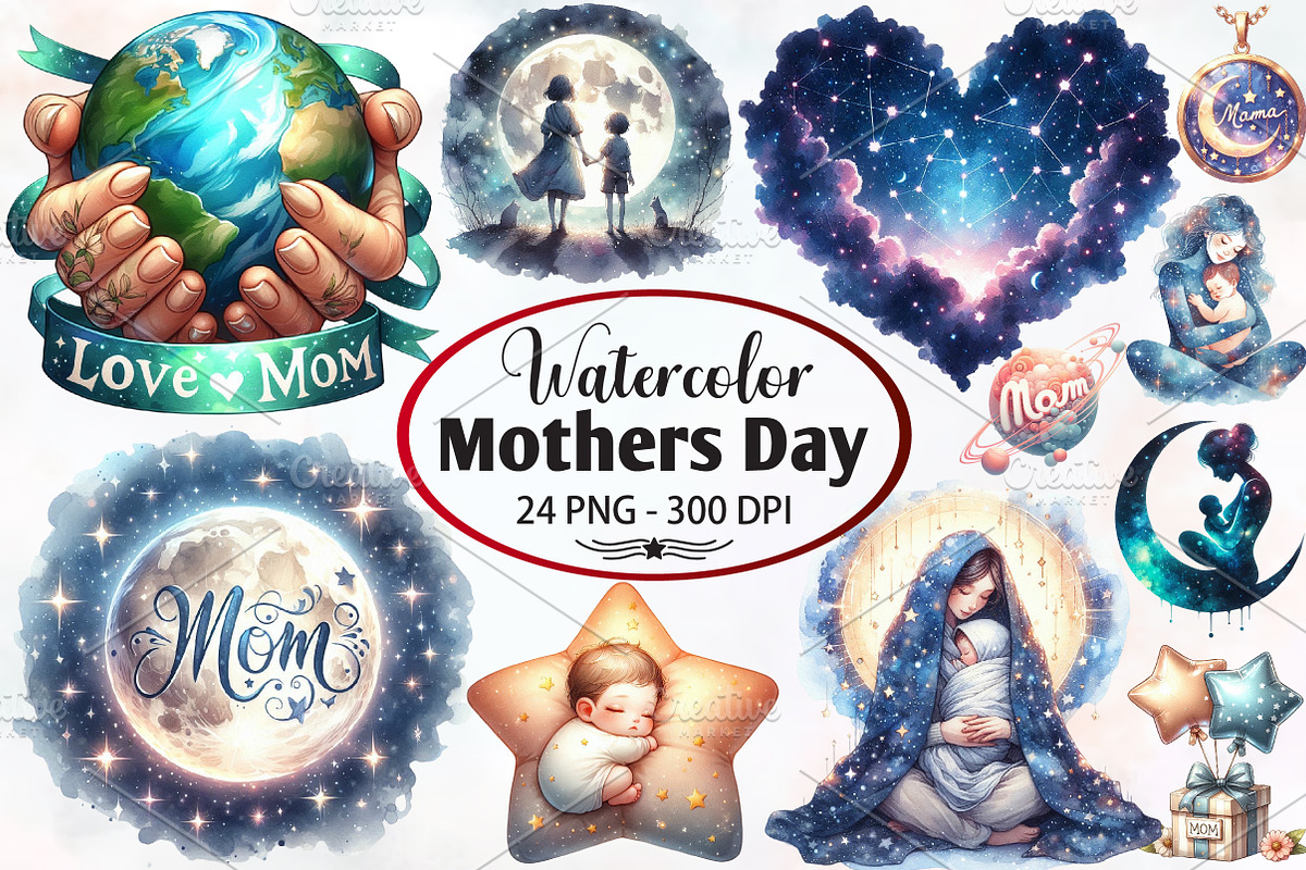 Celestial Mothers Day Watercolor PNG, a Seasonal Illustration by RobertsArt (Photo 1 of 5)