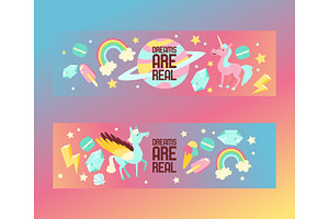 Kids Dreams Vector Cartoon Unicorn