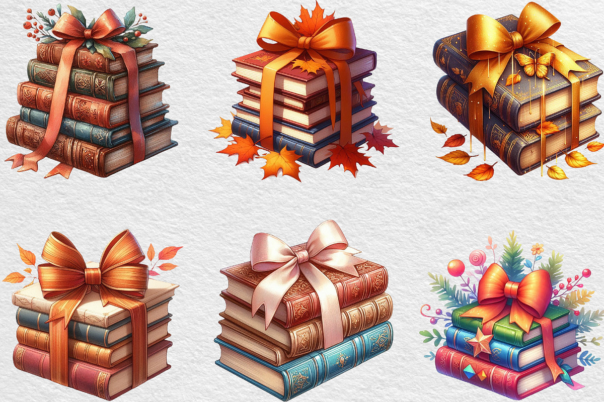 Autumn Bow Book Stack Clipart, an Illustration by Black Bird Studio (Photo 2 of 4)
