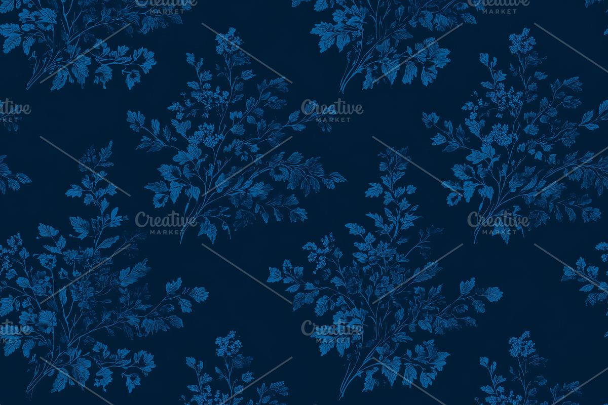 Dark blue seamless vintage botanical pattern featuring elegant f, a Pattern Graphic by Studio ANNA