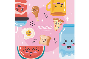 kawaii delicious food lettering, a Food Illustration by studiogstock
