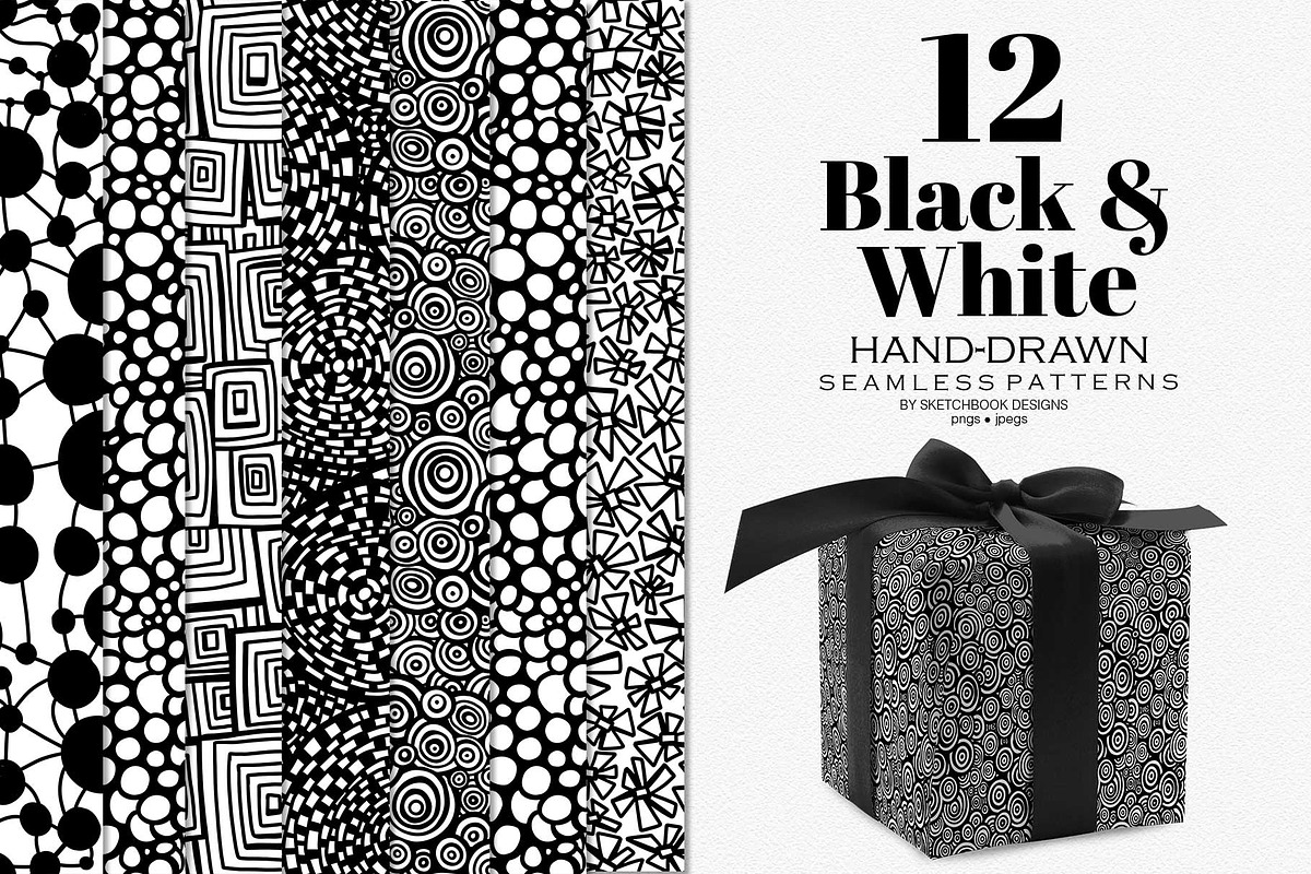 Black & White Hand-drawn Patterns, a Pattern Graphic by Sketchbook Designs (Photo 1 of 10)