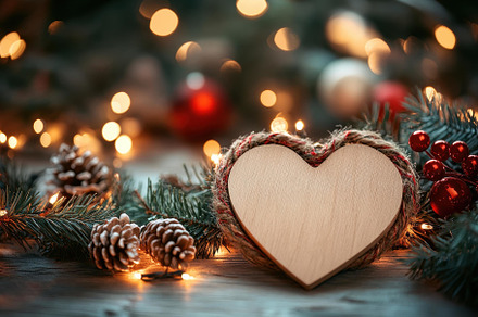 Heart-shaped wooden decoration surro, a Photo by Tanuart
